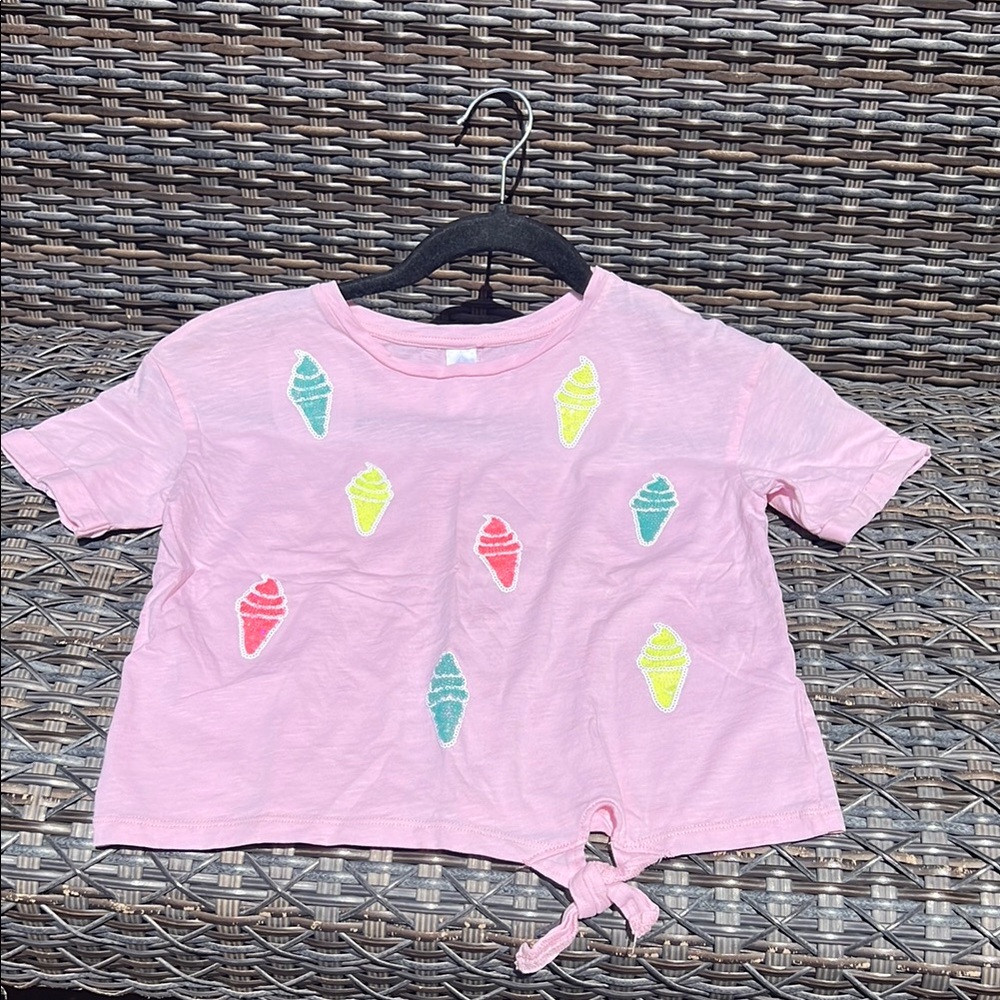 Justice Pink Ice Cream Short Sleeve Tee, Knotted Front